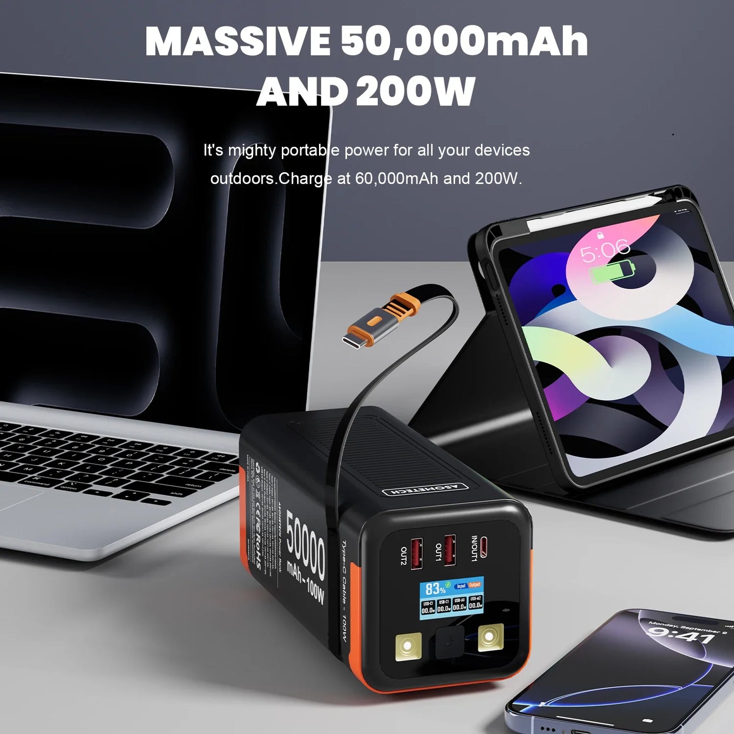 Mateus -Power Bank 50000mAh 100W PD PPS Super Fast Laptop