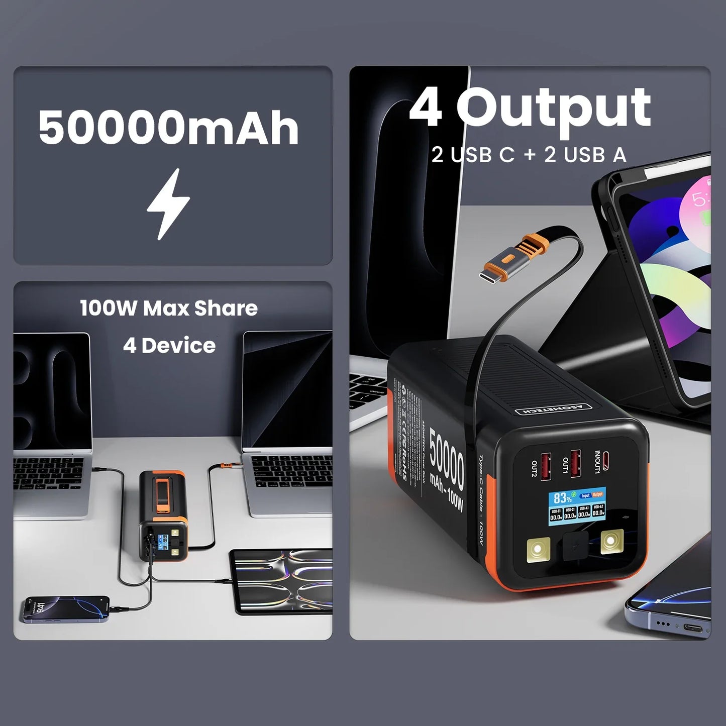 Mateus -Power Bank 50000mAh 100W PD PPS Super Fast Laptop