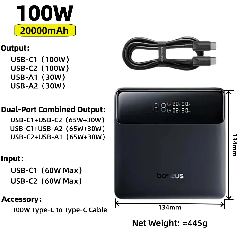Mateus -Baseus Power Bank 30000mAh 65W PD3.0 Quick Charging 3.0 FCP