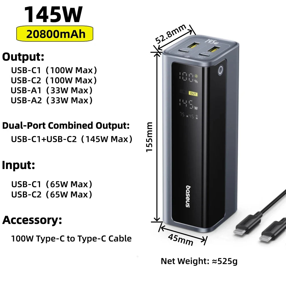 Mateus -Baseus Power Bank 30000mAh 65W PD3.0 Quick Charging 3.0 FCP